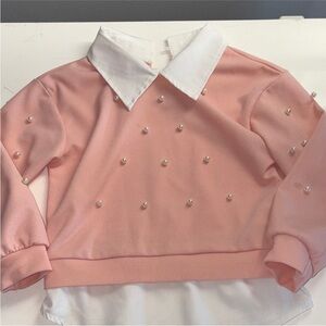 SHEIN Pink Kids Blouse with Pearl Details